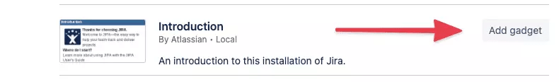 Screenshot of the introduction gadget in jira dashboard
