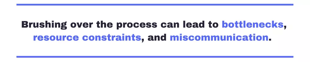 Pull quote that reads: "brushing over the process can lead to bottlenecks, resource constraints, and miscommunication. "