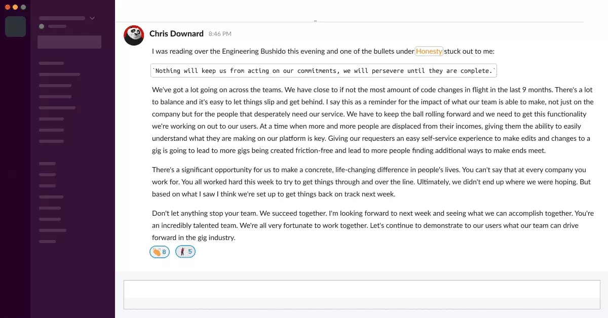 Chris maintains gigmart's dev culture daily, in meetings and slack.