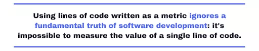 Using lines of code written as a metric ignores a fundamental truth of software development: it's impossible to measure the value of a single line of code
