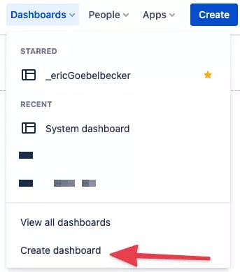 Screenshot of create dashboard