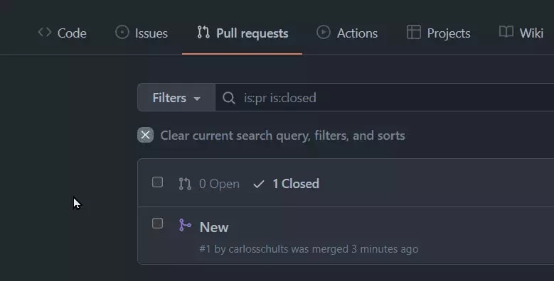 Screenshot of pull requests tab