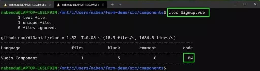 Lines of code cloc vuejs component