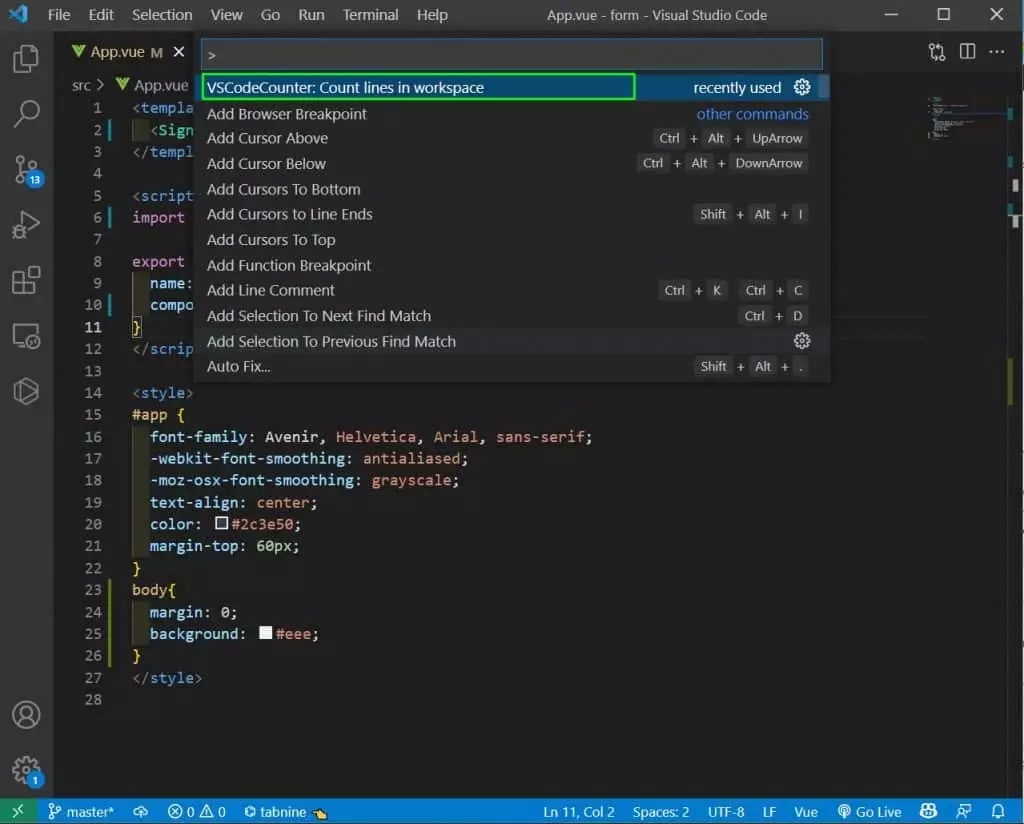 Vs code counter workspace